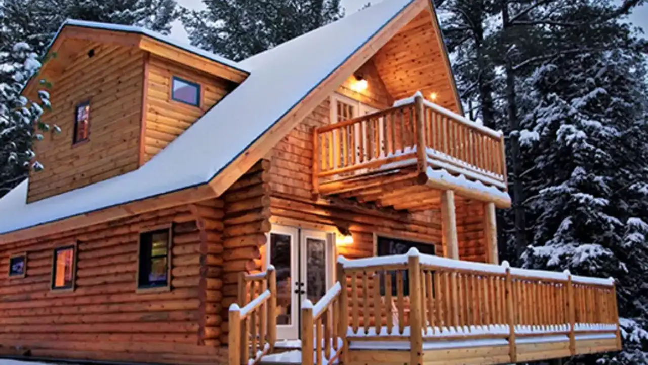 Close up on a plate of mashed potatoes, topped with baked pork chops with cream of mushroom soup, and a side of green beans.